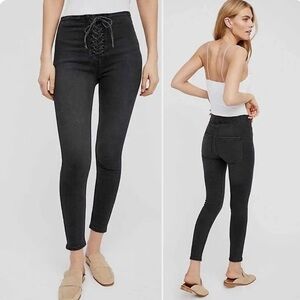 Free People lace front skinny jeans black wash 24